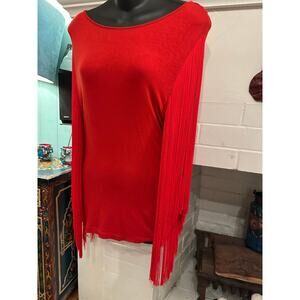 VINTAGE MOSCHINO JEANS RED FRINGE SLEEVED TOP